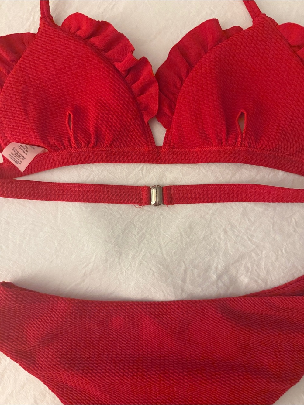 Listicle Red Ruffle Triangle Bikini Set | Size Medium - Picture 3 of 6